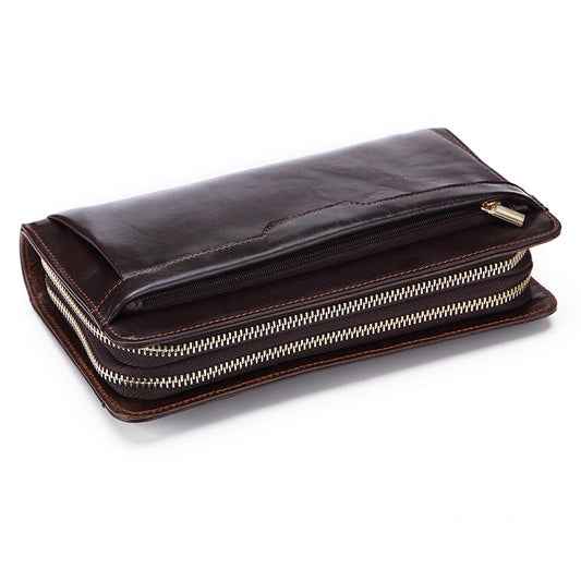 Men's Retro Business Long Oil Wax Leather Men's Wallets