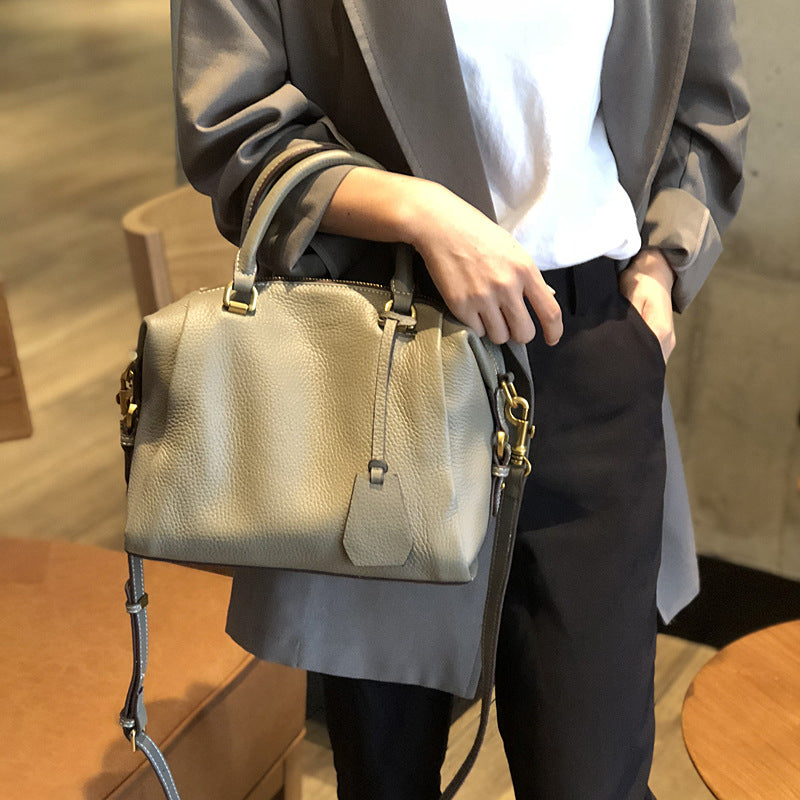 Women's & Men's Spring Genuine Leather Fashion First Layer Cowhide Boston Handbags