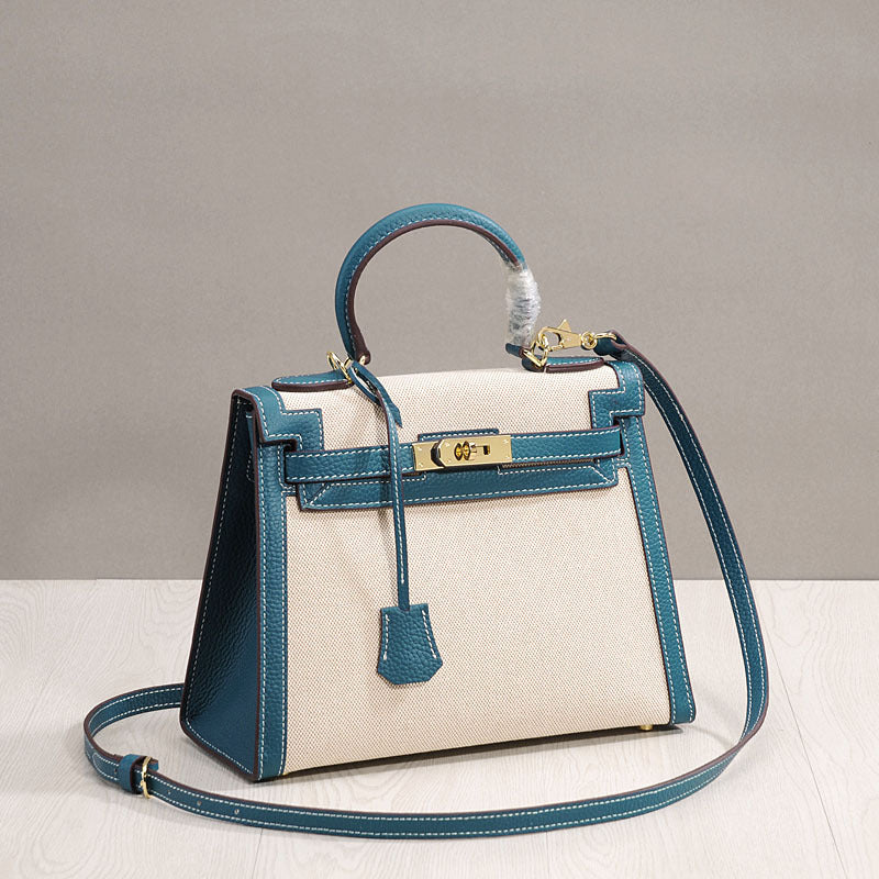 Women's Fashion Kelly Real Leather Contrast Color Crossbody Bags