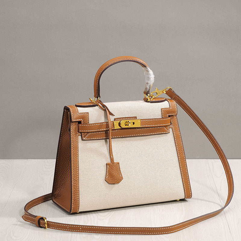 Women's Fashion Kelly Real Leather Contrast Color Crossbody Bags