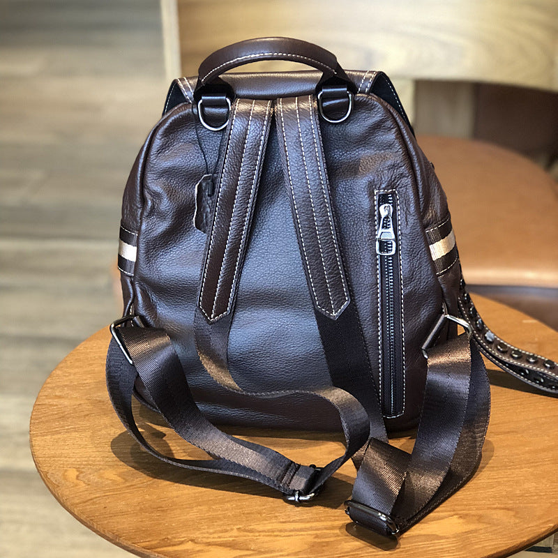 Women's Trendy First Layer Cattlehide Leather Fashion Backpacks