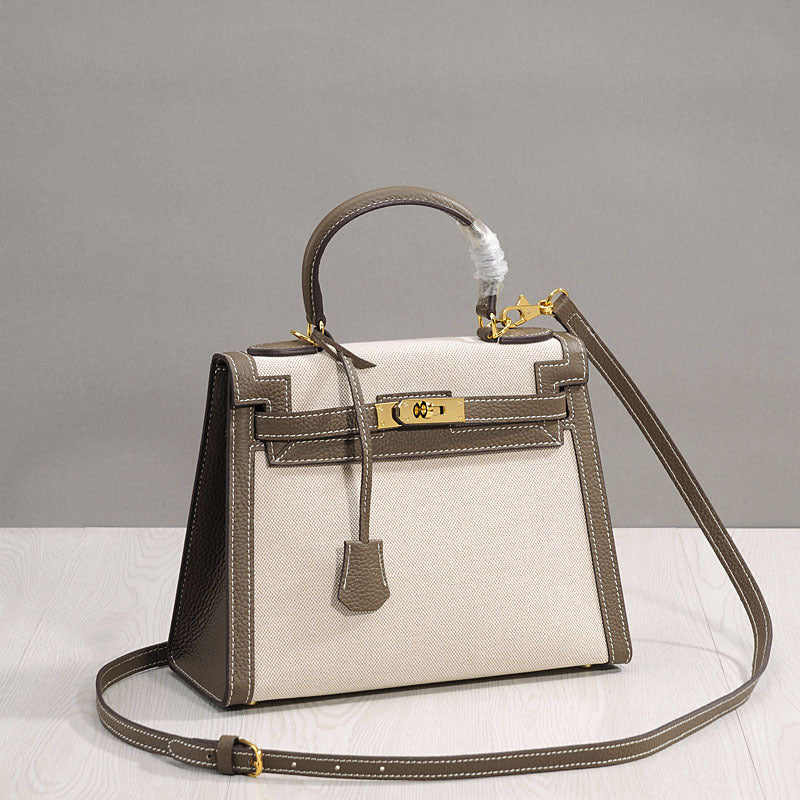 Women's Fashion Kelly Real Leather Contrast Color Crossbody Bags
