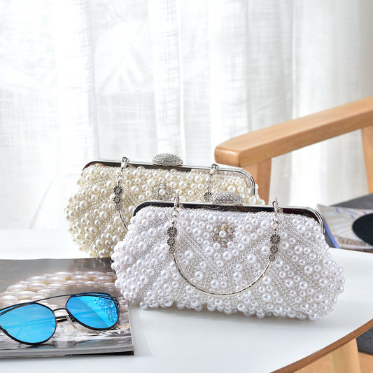 Women's Sweet Style Mushroom-shaped Haircut Pearl Banquet Clutch Handbags