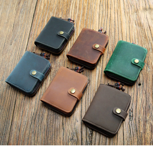 Men's Handmade Retro Short Genuine Leather Cowhide Men's Wallets