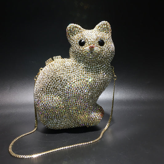 Women's Kitty Rhinestone Hollow Metal Crystal Dinner Evening Bags