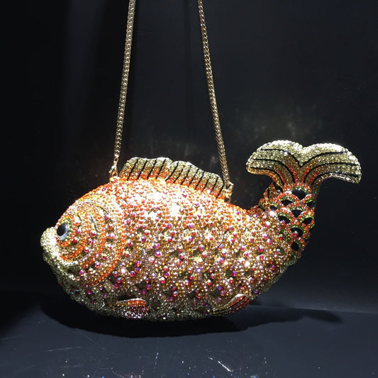 Women's Goldfish Rhinestone Hollow Metal Crystal Dinner Evening Bags
