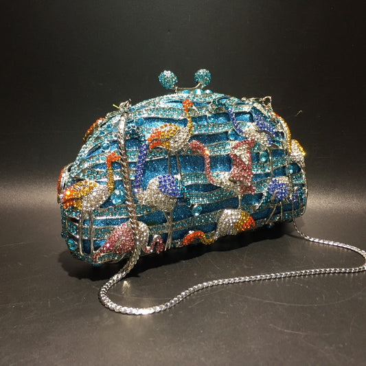 Strictly Selected Blue Lake Flamingo Diamond Evening Bags