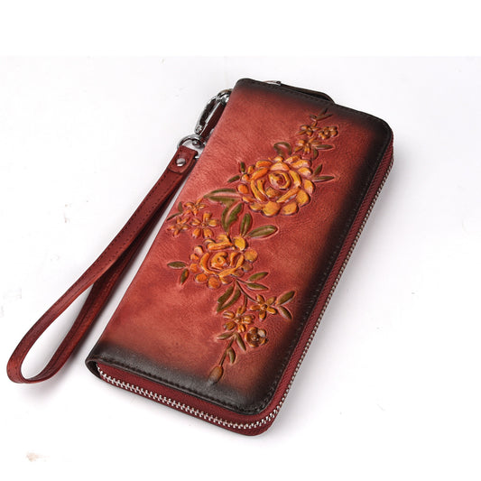 Leather Zipper Genuine Cattlehide Surface Hand-rub Ladies Wallets