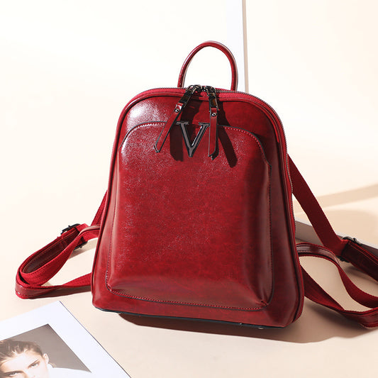 Women's Street Trend Leather Solid Color Sewing Backpacks