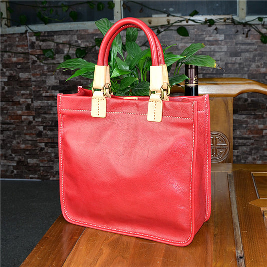 Women's Color First Layer Cowhide Simple Literary Handmade Vegetable Crossbody Bags