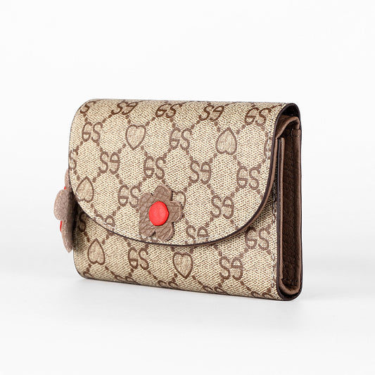 Women's Short Leather Simple Folding Printed Cowhide Ladies Wallets