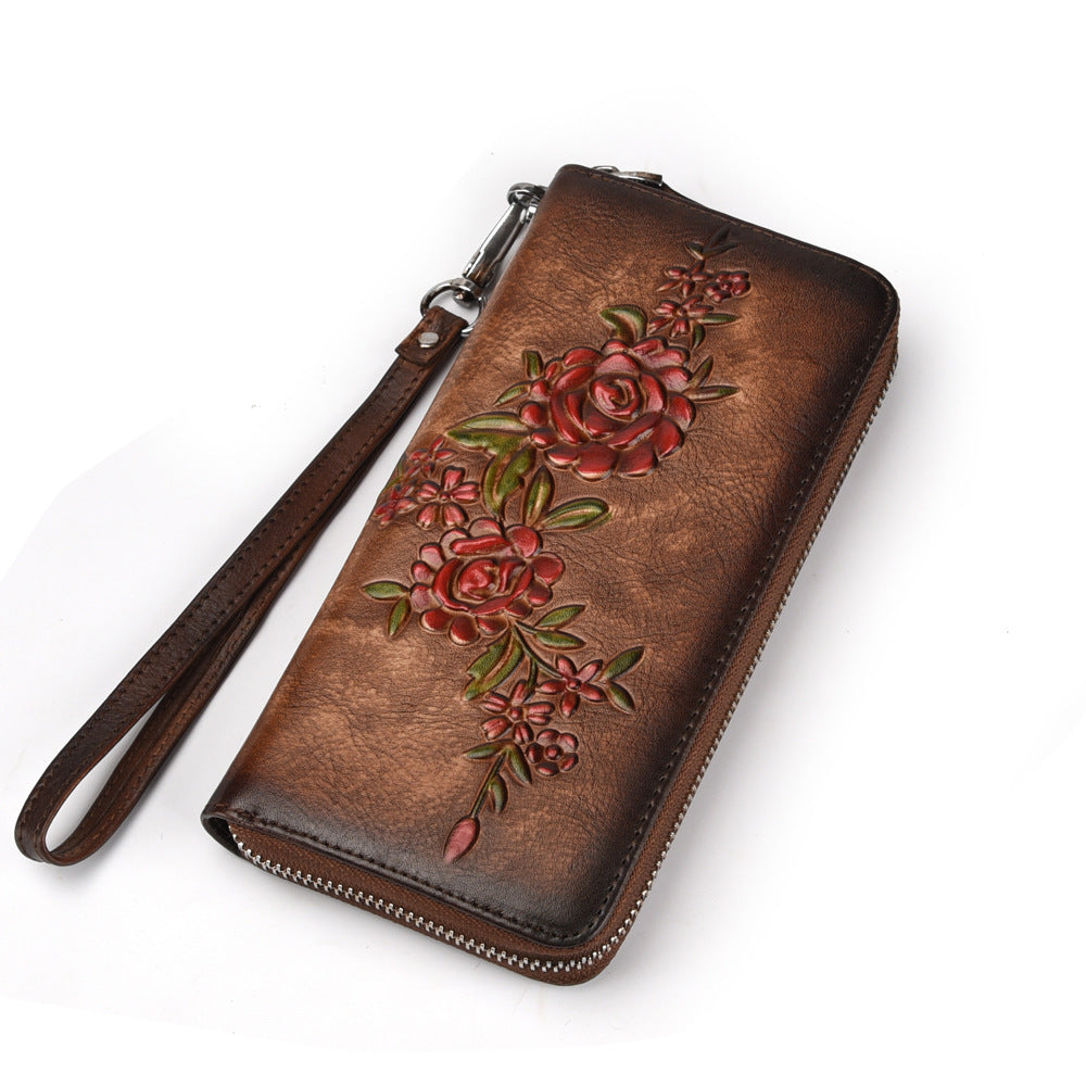 Leather Zipper Genuine Cattlehide Surface Hand-rub Ladies Wallets