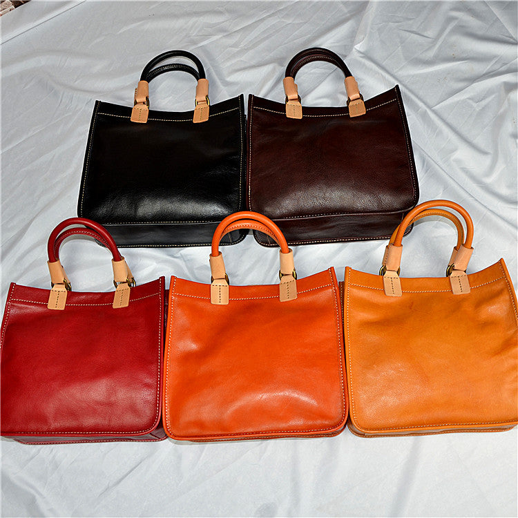 Women's Color First Layer Cowhide Simple Literary Handmade Vegetable Crossbody Bags