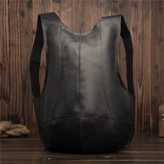 Men's Horse Leather Retro Dark Brown Preppy Backpacks