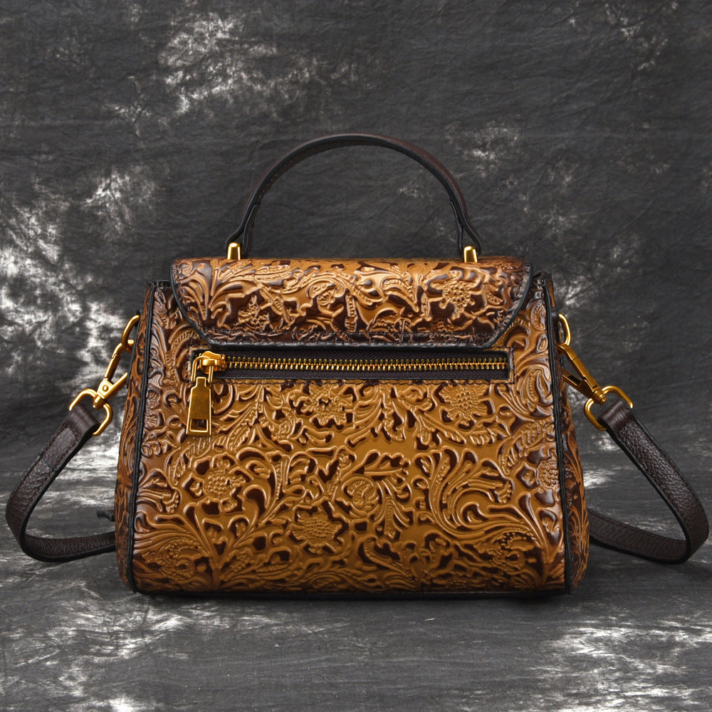 Women's Genuine Leather Vintage First Layer Embossing Handbags