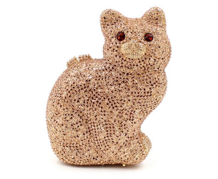 Women's Kitty Rhinestone Hollow Metal Crystal Dinner Evening Bags