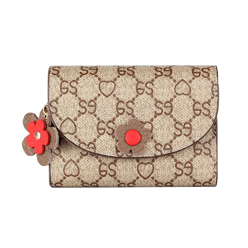 Women's Short Leather Simple Folding Printed Cowhide Ladies Wallets