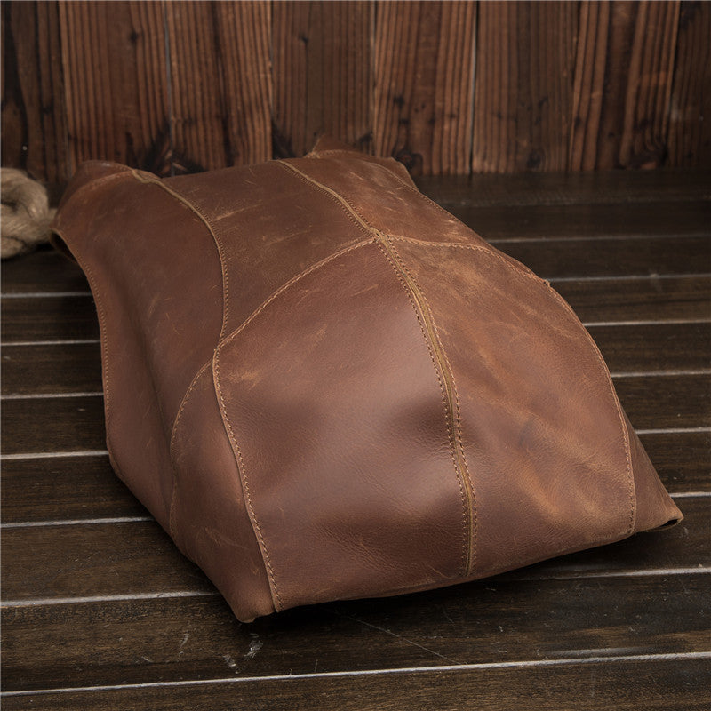 Men's Horse Leather Retro Dark Brown Preppy Backpacks