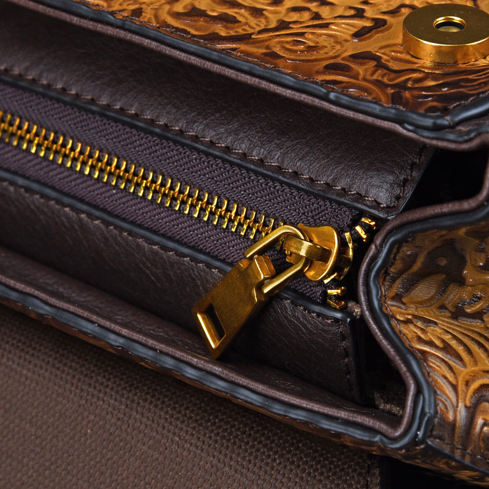 Women's Genuine Leather Vintage First Layer Embossing Handbags