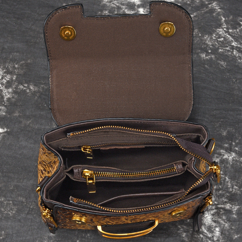 Women's Genuine Leather Vintage First Layer Embossing Handbags