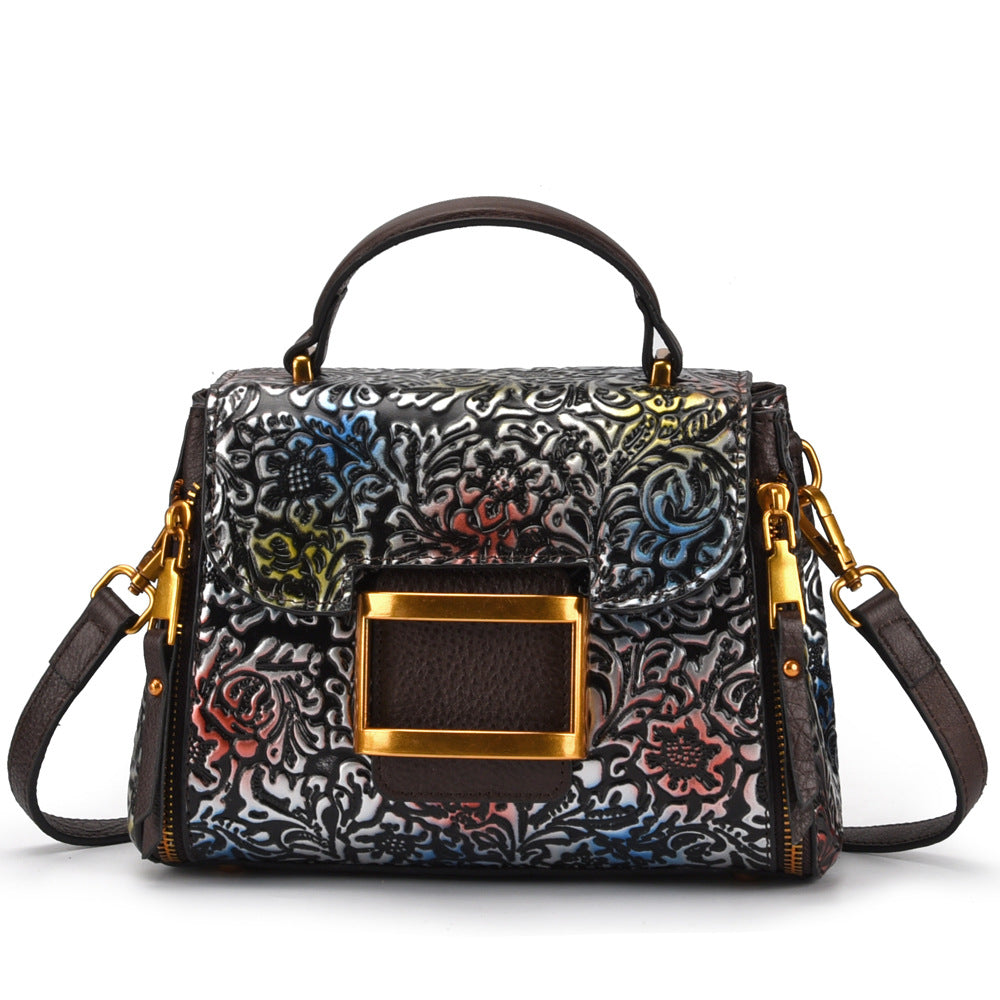 Women's Genuine Leather Vintage First Layer Embossing Handbags