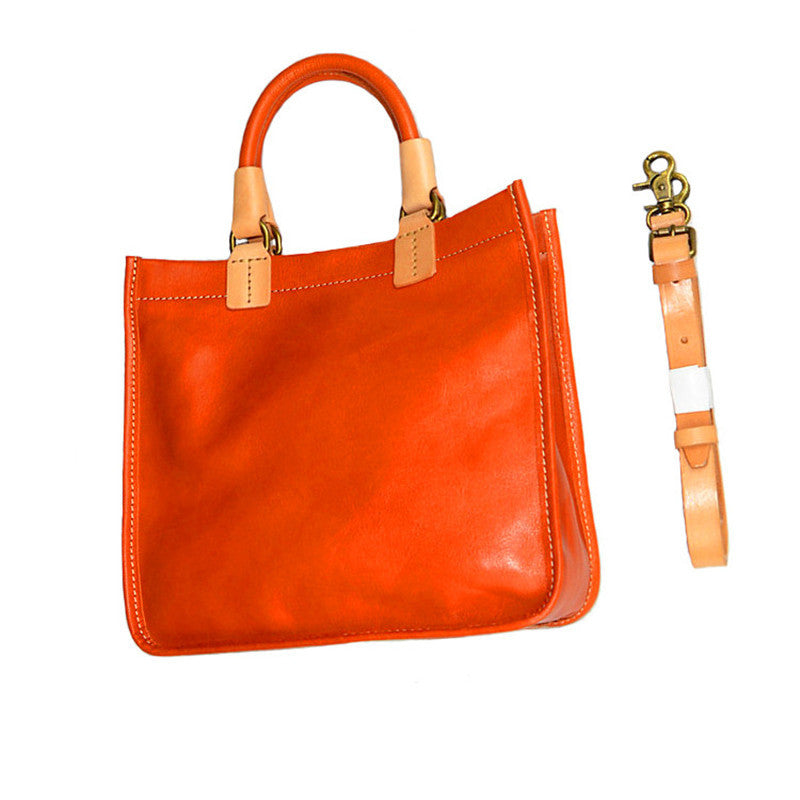 Women's Color First Layer Cowhide Simple Literary Handmade Vegetable Crossbody Bags