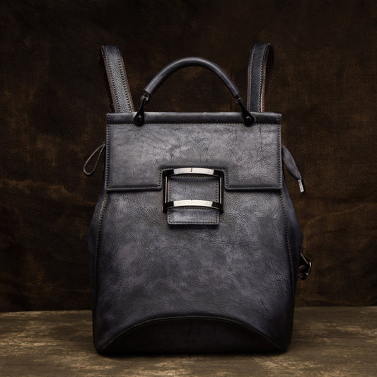 Women's First Layer Cowhide Leather Retro Hand-rub Backpacks