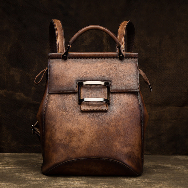 Women's First Layer Cowhide Leather Retro Hand-rub Backpacks