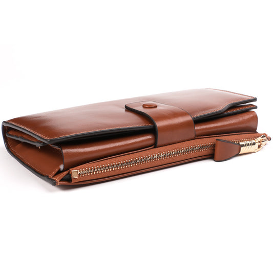 Women's Leather Retro Oil Long Multiple Slots Ladies Wallets