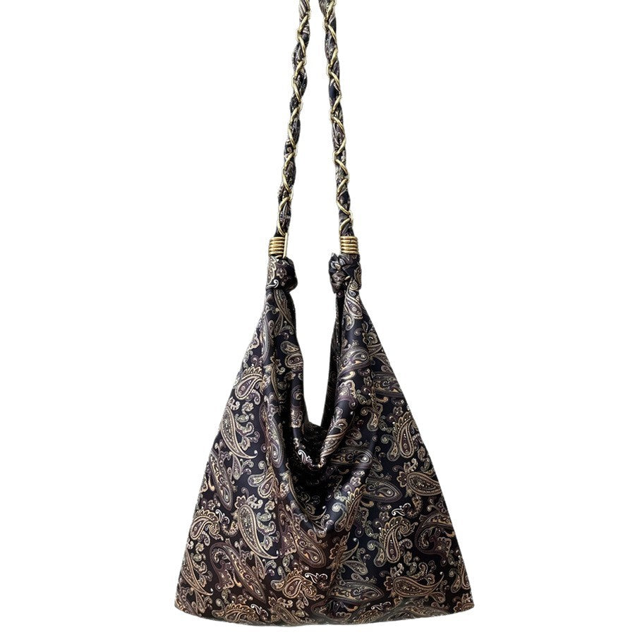 Women's Imported Silk Polyester Fabric Retro Large Shoulder Bags
