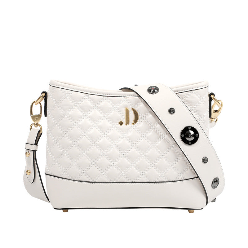 Women's Genuine Leather Diamond Pattern Wide Strap Shoulder Bags
