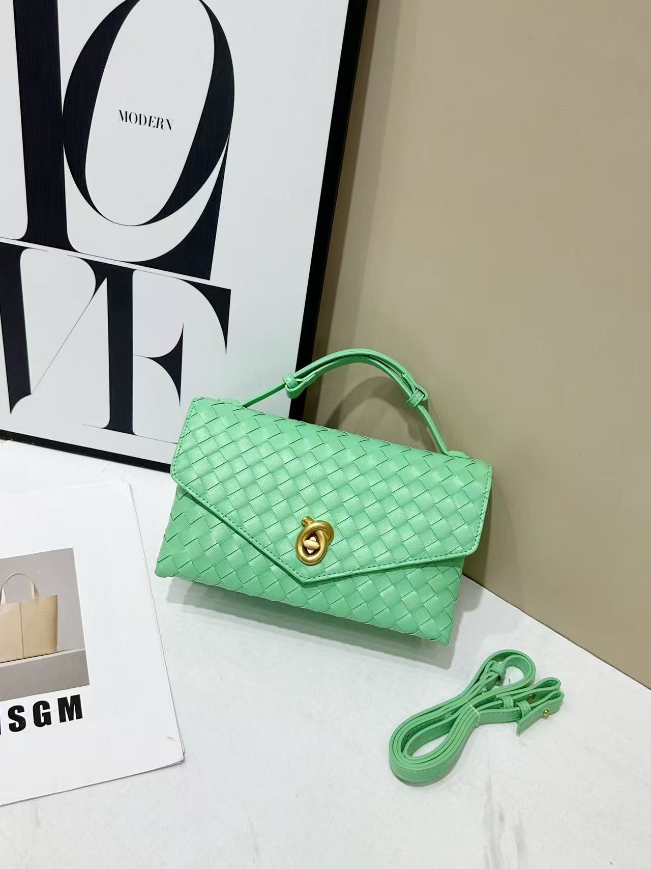 Stylish Women's Weave Sandwich Fashion Trend Small Square Bags