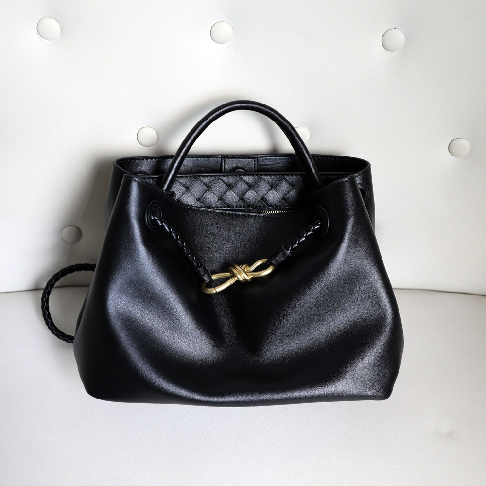 Women's Genuine Leather Metal Bow Portable Large Bags