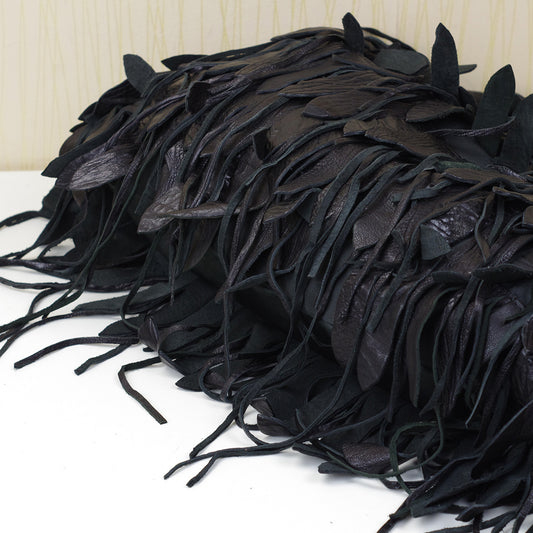 Women's Leather Soft Black Striped Tassel Shoulder Bags