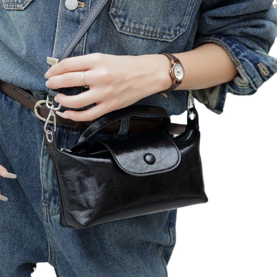 Women's Layer Leather Fashion Simple Shopping Shell Practical Dumplings Shoulder Bags