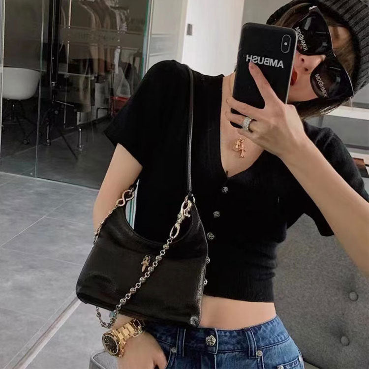 Women's Underarm High-grade Lychee Pattern First Layer Cowhide Sword Shoulder Bags