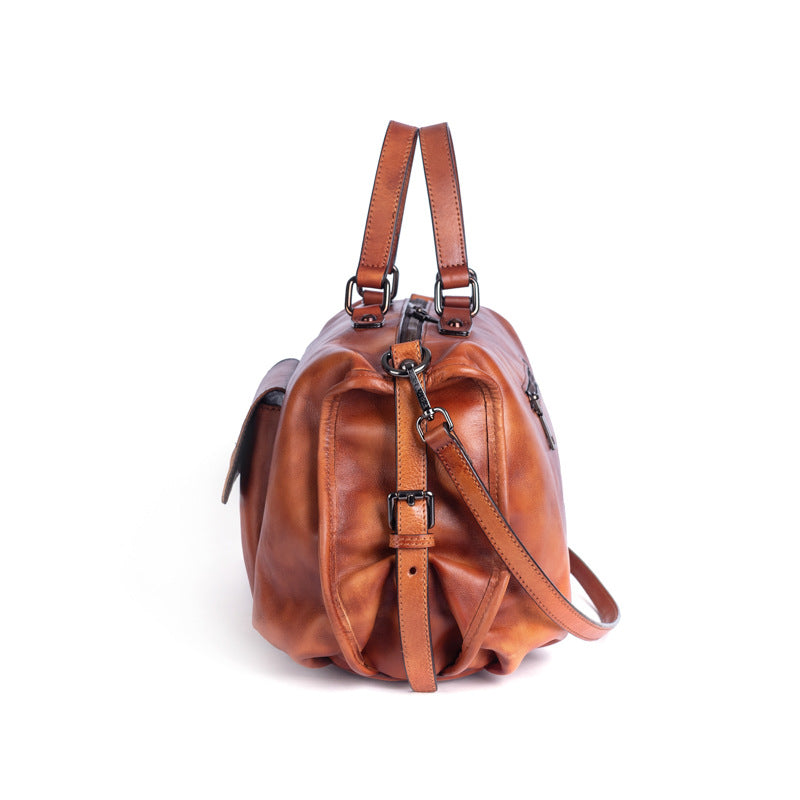 Women's First Layer Leather Hand-rub Color Oversized Crossbody Bags