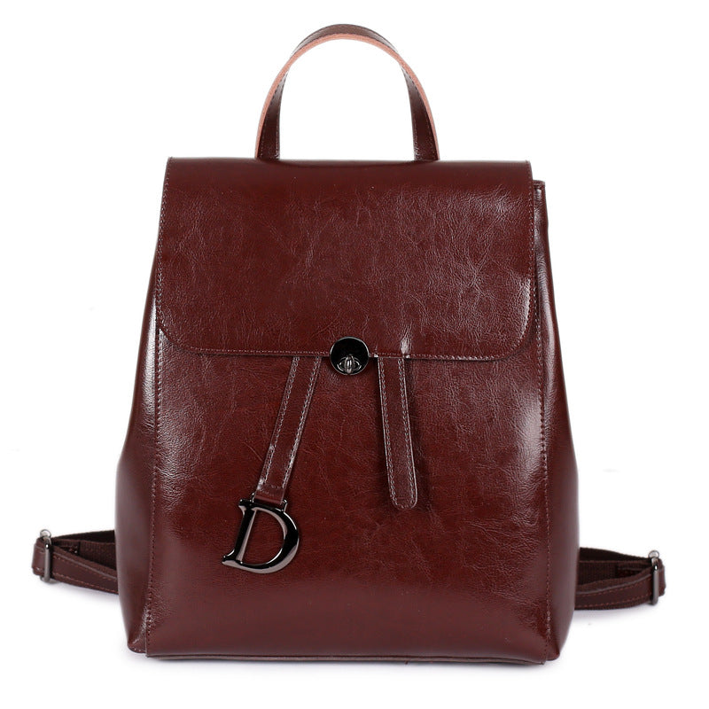Women's Oil Wax Cowhide Leather Fashion Backpacks