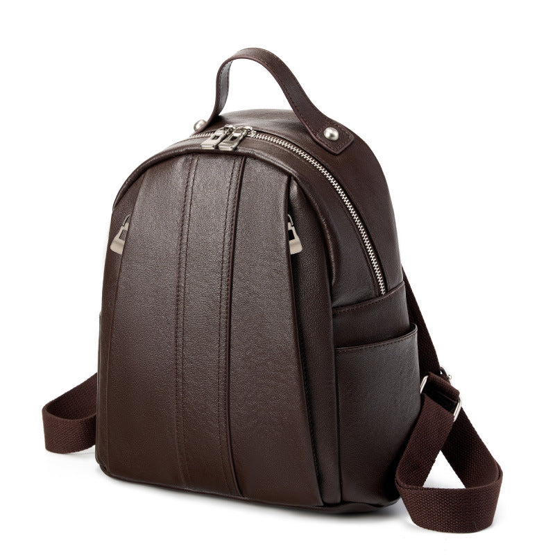 Women's First Layer Leather Trendy Large Capacity Backpacks