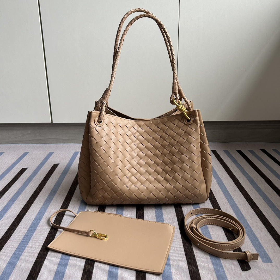 Women's Layer Cowhide Woven Parachute Genuine Leather Large Capacity Shoulder Bags