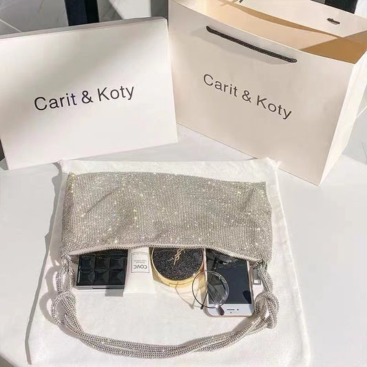 Women's Stylish Rhinestone Underarm Pink Clutch Shoulder Bags