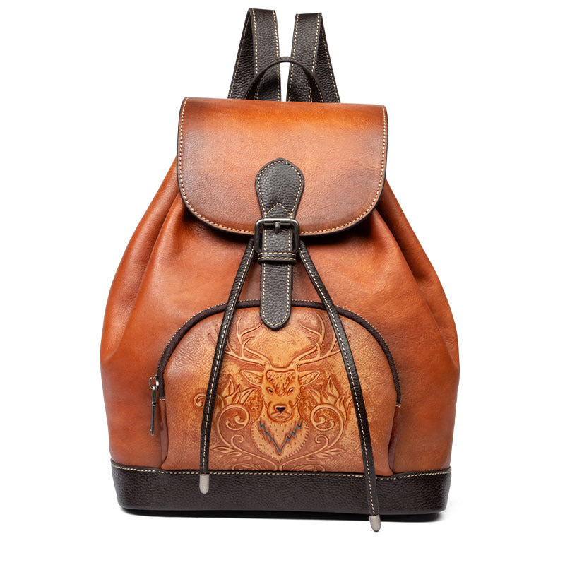 Women's Leather First Layer Cowhide College Retro Backpacks