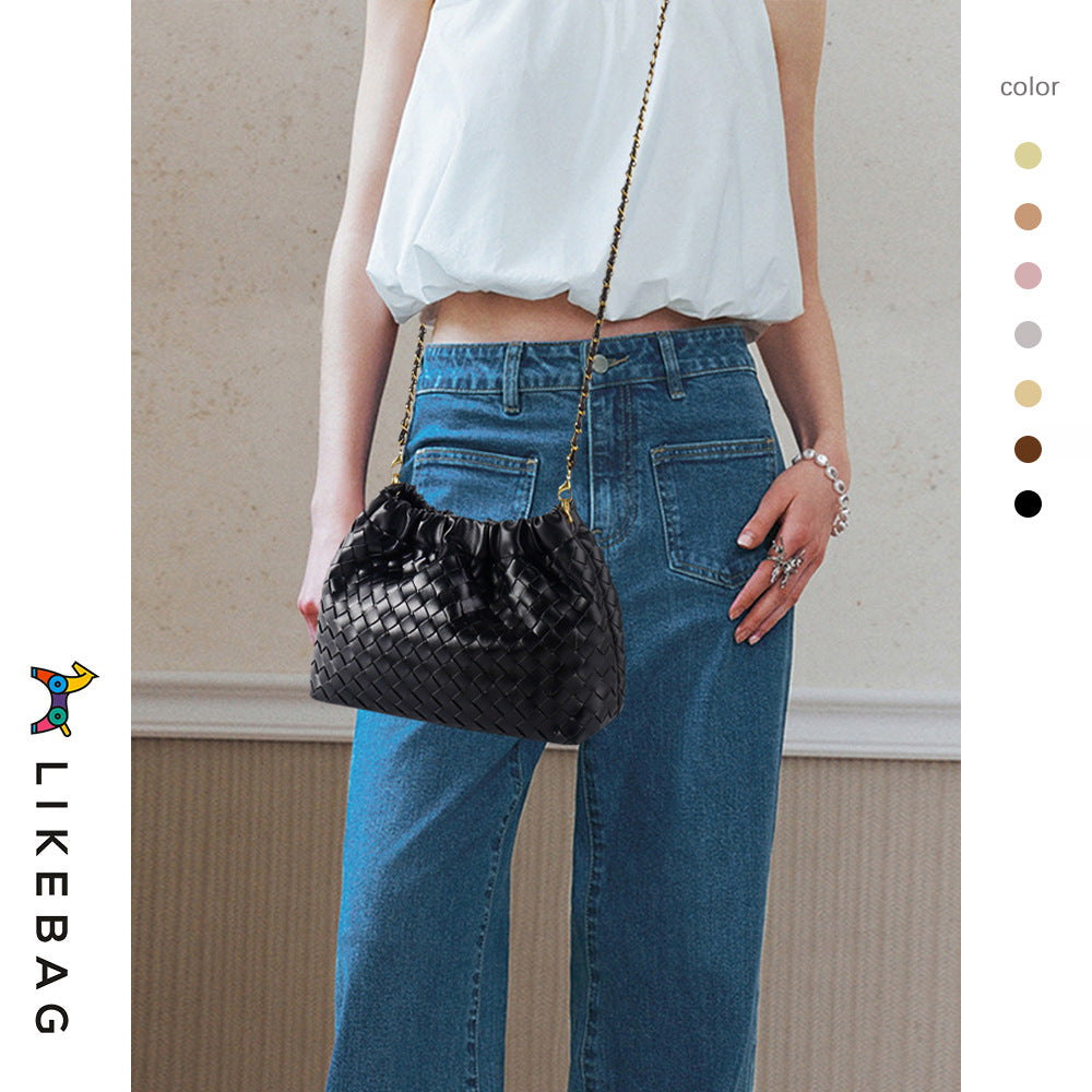 Simple Design Texture Woven Exquisite Chain Golden Bags