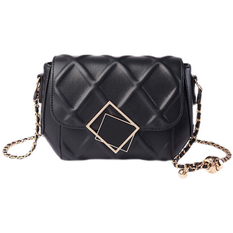 Women's Genuine Leather Light Luxury Diamond Pattern Fashion Golden Ball Shoulder Bags