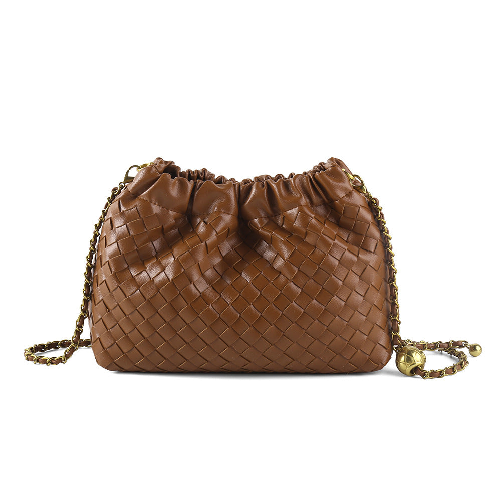 Simple Design Texture Woven Exquisite Chain Golden Bags