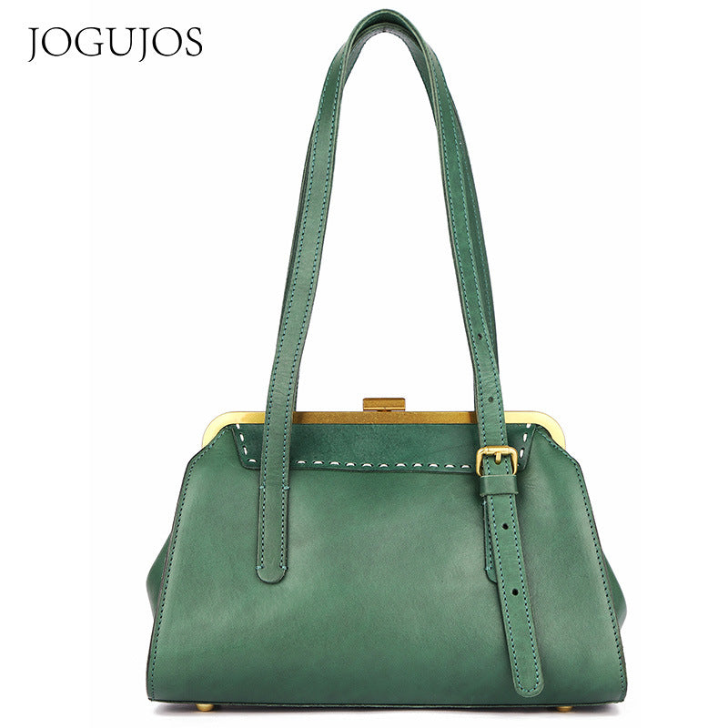 Women's Underarm Retro Fashion Baguette Layer Cowhide Shoulder Bags