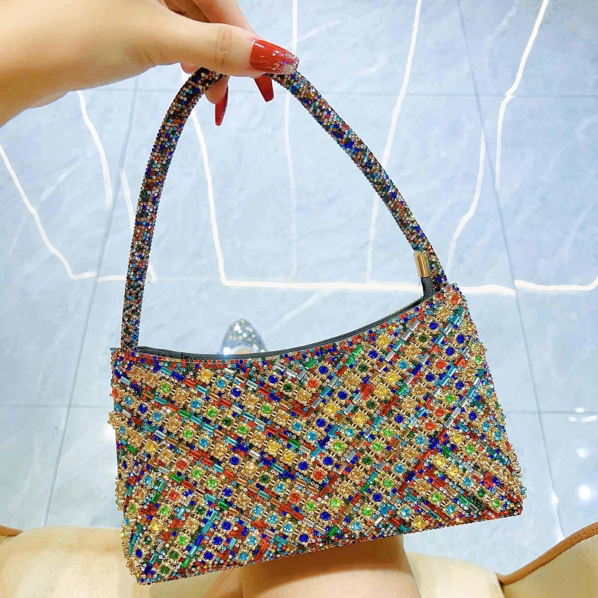 Full Diamond Dinner Banquet Dress Underarm Crossbody Bags