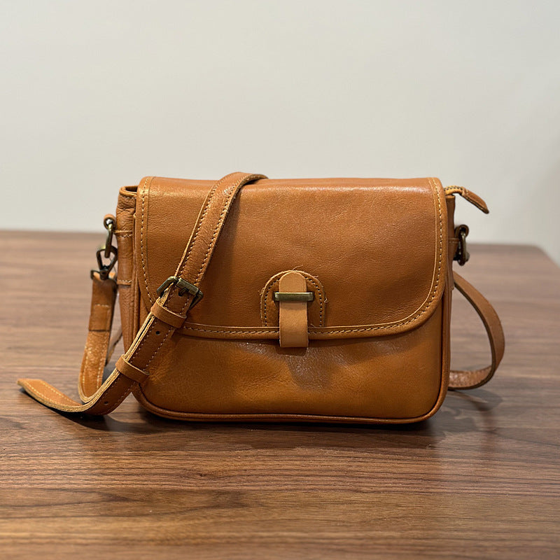 Women's Retro Fashion Vegetable Tanning Leather Ribbon Crossbody Bags