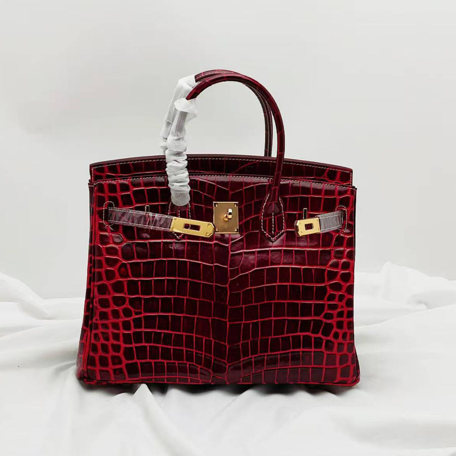 Women's Fashion Crocodile Pattern Genuine Leather Handbags