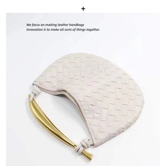 Pleated Cowhide Woven Large Capacity White Handbags